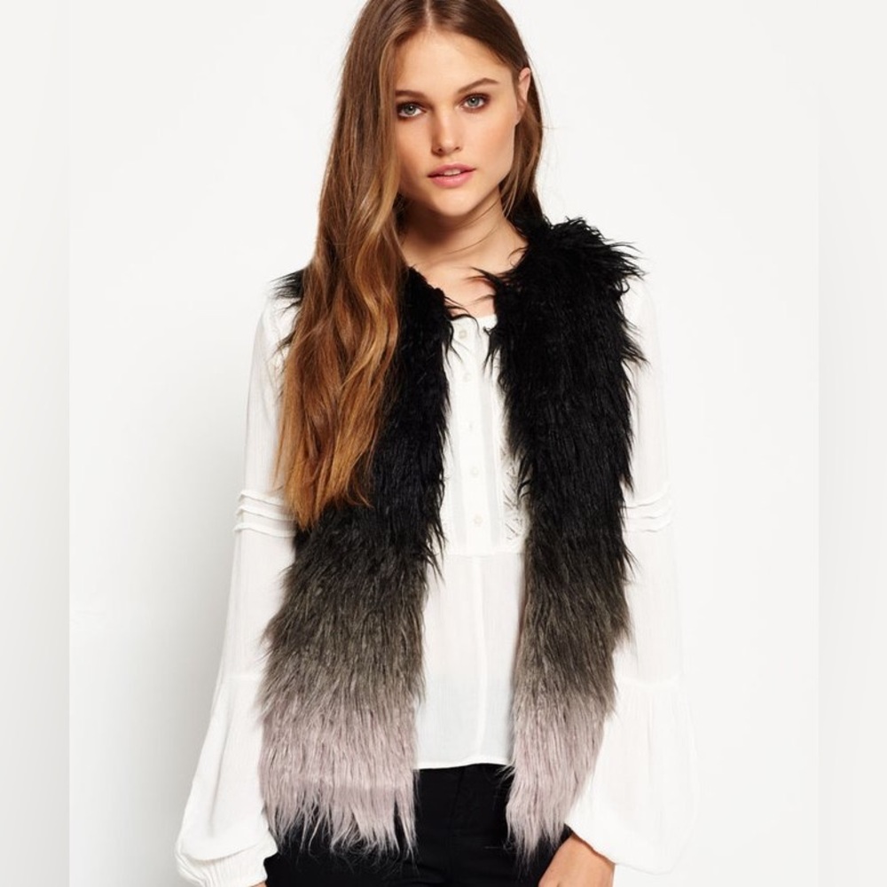 Superdry Black and Gray Ombre Faux Fur Scarf